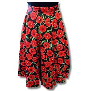 HELL BUNNY NWT Red and black floral poppy print circle skirt vintage style SMALL